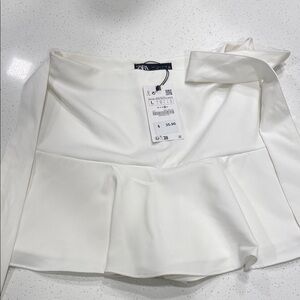 ZARA White Belted Waist Bow Tie Skirt
